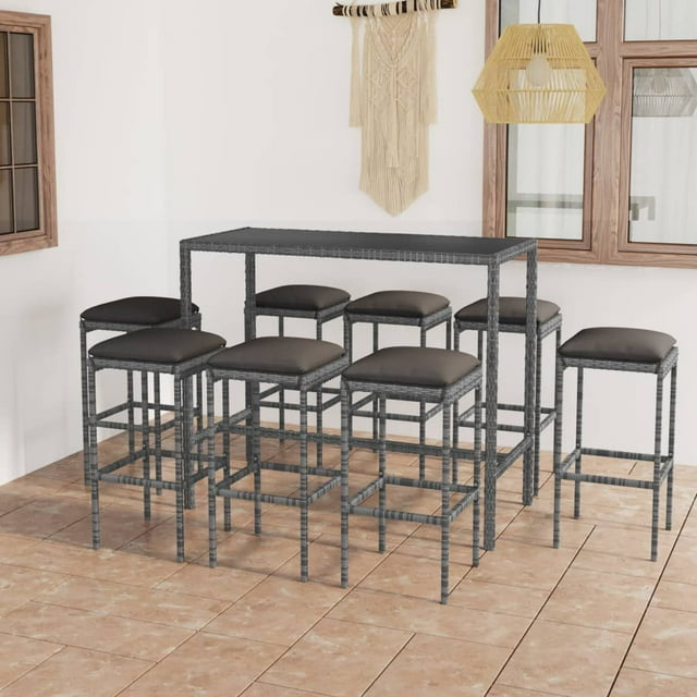 vidaXL Ensemble de Bar de Jardin 9 Pcs avec Coussins en Rotin Gris