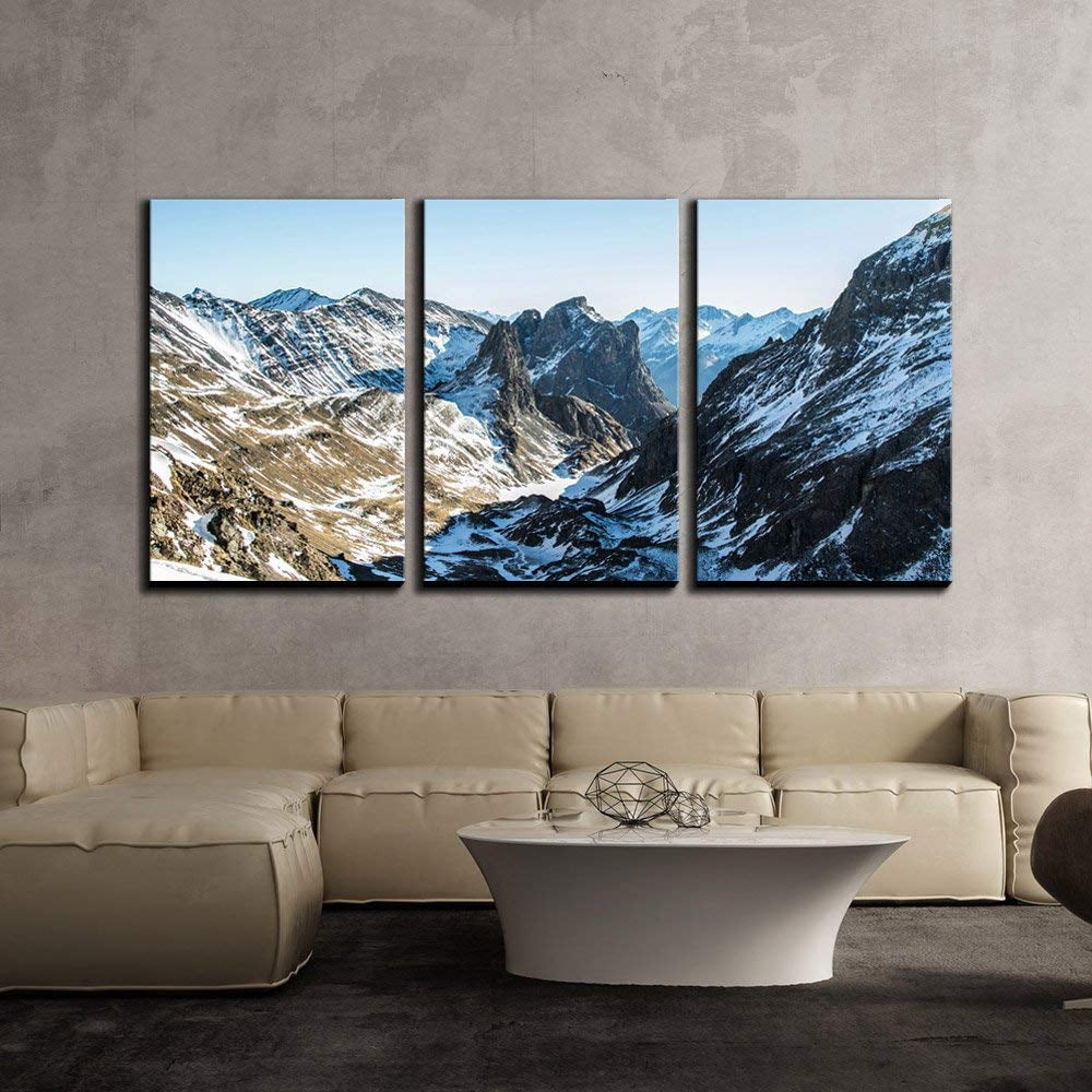 Wall26 3 Piece Canvas Wall Art - Panorama View of Mountain Peak Covered ...