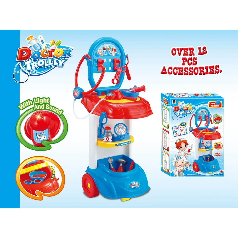Doctor Trolley Playset Toy Over 12 Pieces of Accessories Light & Sound