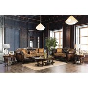 Traditional Tan & Dark Brown Chenille Sofa and Loveseat FOA Quirino