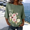 thumbnail image 2 of DeHolifer Women's Tops 3/4 Sleeve Floral Printed Crewneck Casual Loose Lightweight Tee T-Shirts Army Green M, 2 of 6