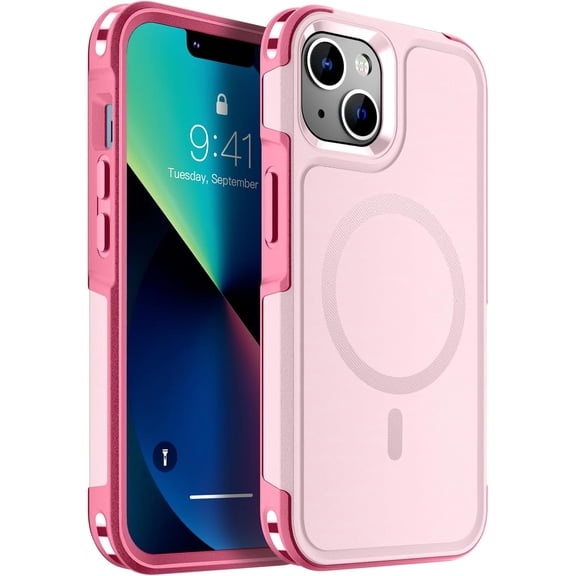 Mionbel Magnetic for iPhone 13 Case, [Compatible with MagSafe][10 FT Military Grade Drop Protection] [Dual Layer Structure Protection] Non-Slip Heavy Duty Full-Body Shockproof Phone Case,Pink