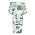 thumbnail image 4 of Watercolor Drawing Eucalyptus Leaves Women's Off The Shoulder Ruffles Summer Wedding Guest Loose Casual Party Beach Dress, 4 of 9