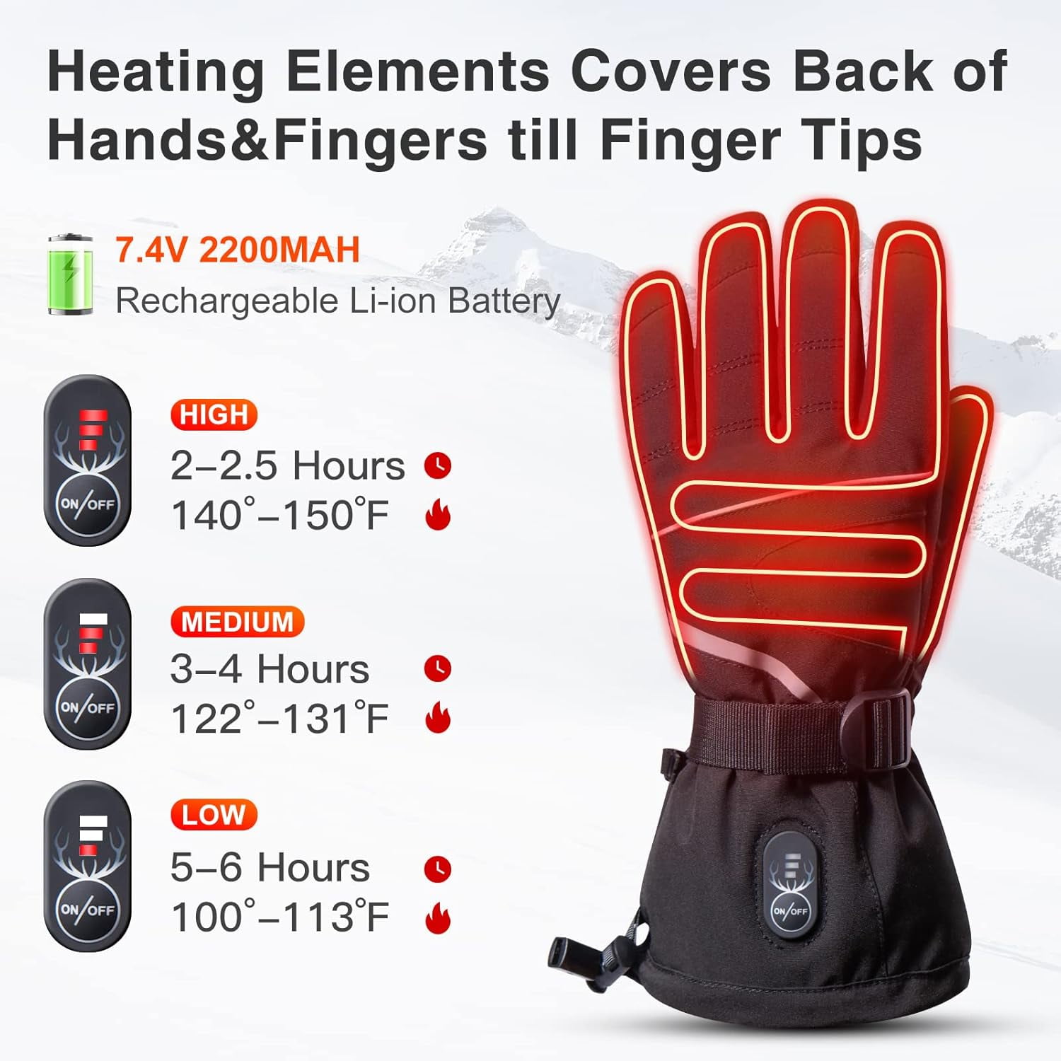 SNOW DEER Heated Gloves Electric Rechargeable - 7.4V Battery Heated Gloves for Men Women,Motorcycle Cycling Riding Hunting Fishing Camping Hiking Snow Ski Mittens Gloves Powered Warmer Gloves
