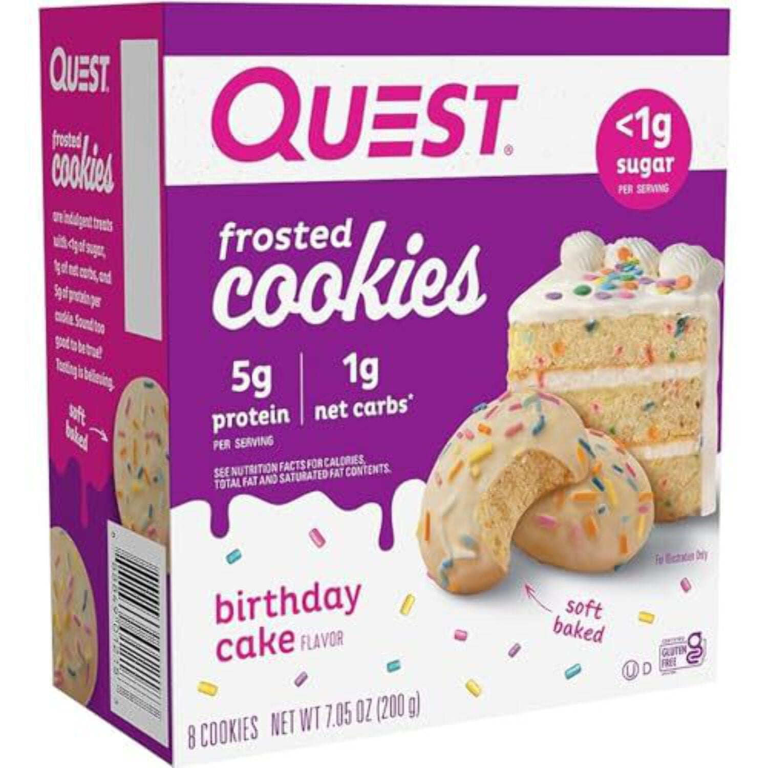 (6 pack) Quest Frosted Protein Cookies, Low Carb, Gluten-Free, Birthday Cake, 8 Count