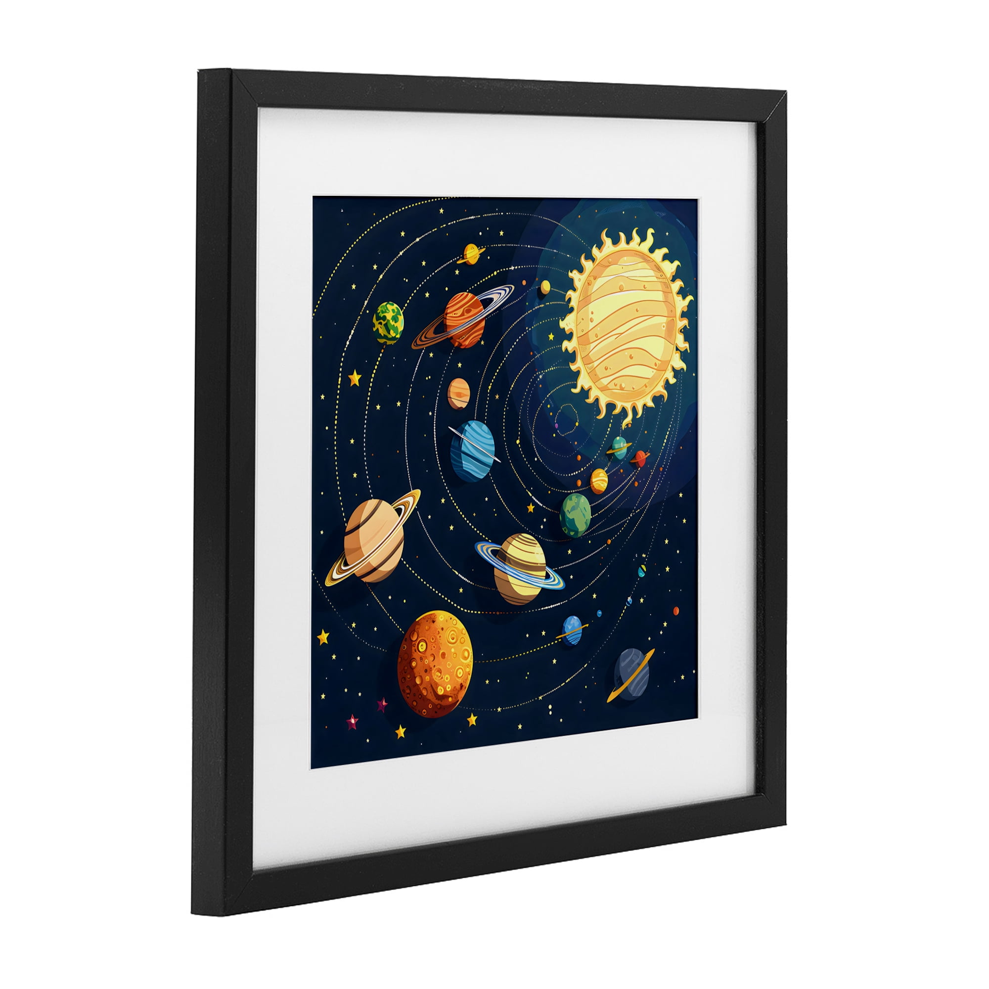 Stupell Industries Planets Around The Sun Black Framed Print Under Glass, design by Creative Studio