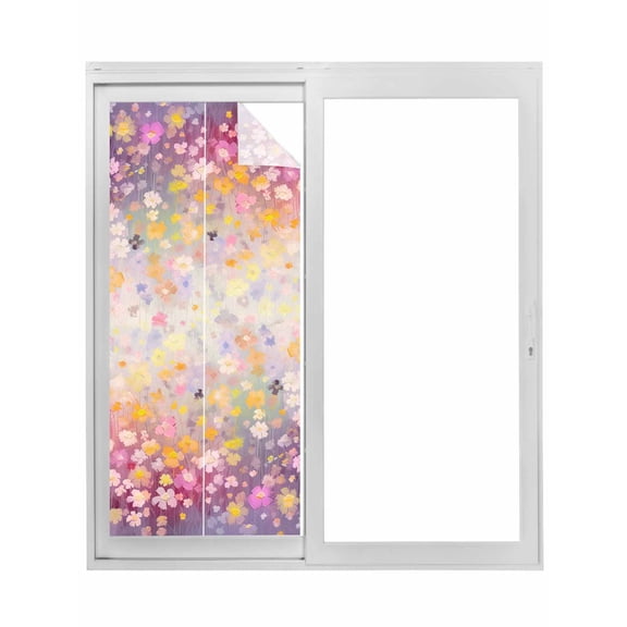 Spring Floral Window Privacy Film, Modern Oil Painted Daisy Botanical Elegant Static Cling UV Sun Blocking Tint Film Heat Control Windows Films for Bedroom Bathroom, Window Stickers 23.6"x59"
