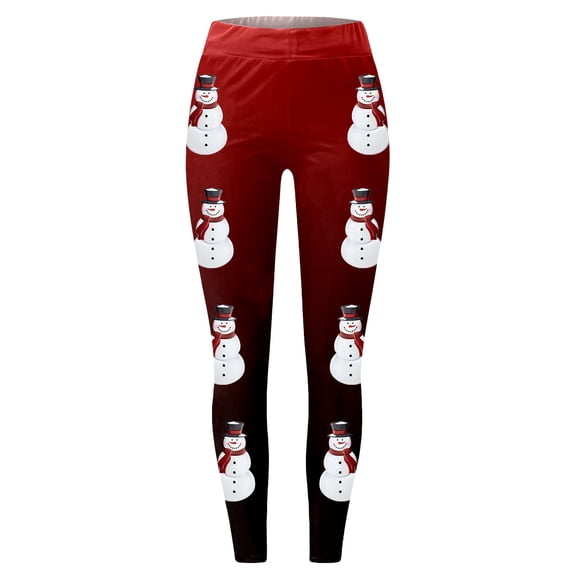 FYEGRE Women's Festive Snowman Print Athletic Leggings Stretch Yoga Pants for Fitness Training and Holiday Season Wear S