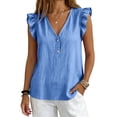 thumbnail image 2 of Only Moment Tops for Women V Neck Women's Ribbed Tank Tops with Ruffled Cuffs 60%Cotton，40%Linen Tight Fit Basic Sleeveless Crop Camisole 2026 Sky Blue,L, 2 of 6