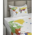 thumbnail image 2 of Ambesonne World Map Fitted & Top Sheet Set with Sham, Countries and Oceans, Multicolor, 2 of 4