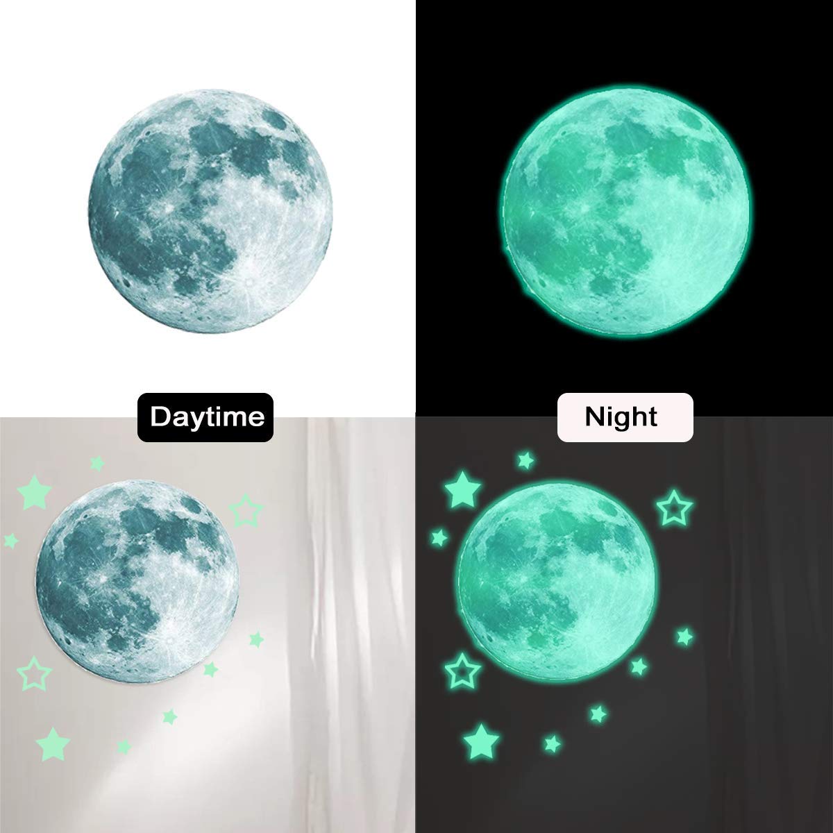 Stickers Muraux Phosphorescents Étoiles Et Lune - Décor Chambre Enfant Autocollants Fluorescents Pour Plafond Et Murs - Ambiance Nuit Apaisante