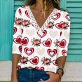 thumbnail image 2 of USSUMA Womens T-Shirts Floral Print Western Shirts for Women Long Sleeves V-Neck Plus Size Womens Lace Tops, 2 of 5