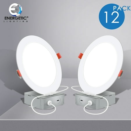 

ENERGETIC 12 Pack Ultra-Thin 6 inch LED Recessed Ceiling Light with Junction Box Dimmable Can Light 12W=110W Eqv 850LM High Brightness Downlight 3000K Warm White ETL Certified 5 Years Warranty