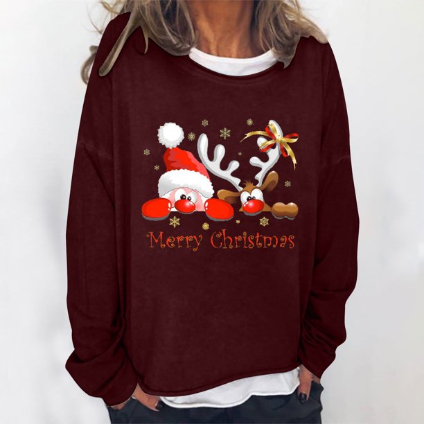 Pntutb Mujeres Imprimir Cuello Redondo Manga Larga Loosen Single Sudadera tops Pullover Blusa Pntutb Pntutb-1426