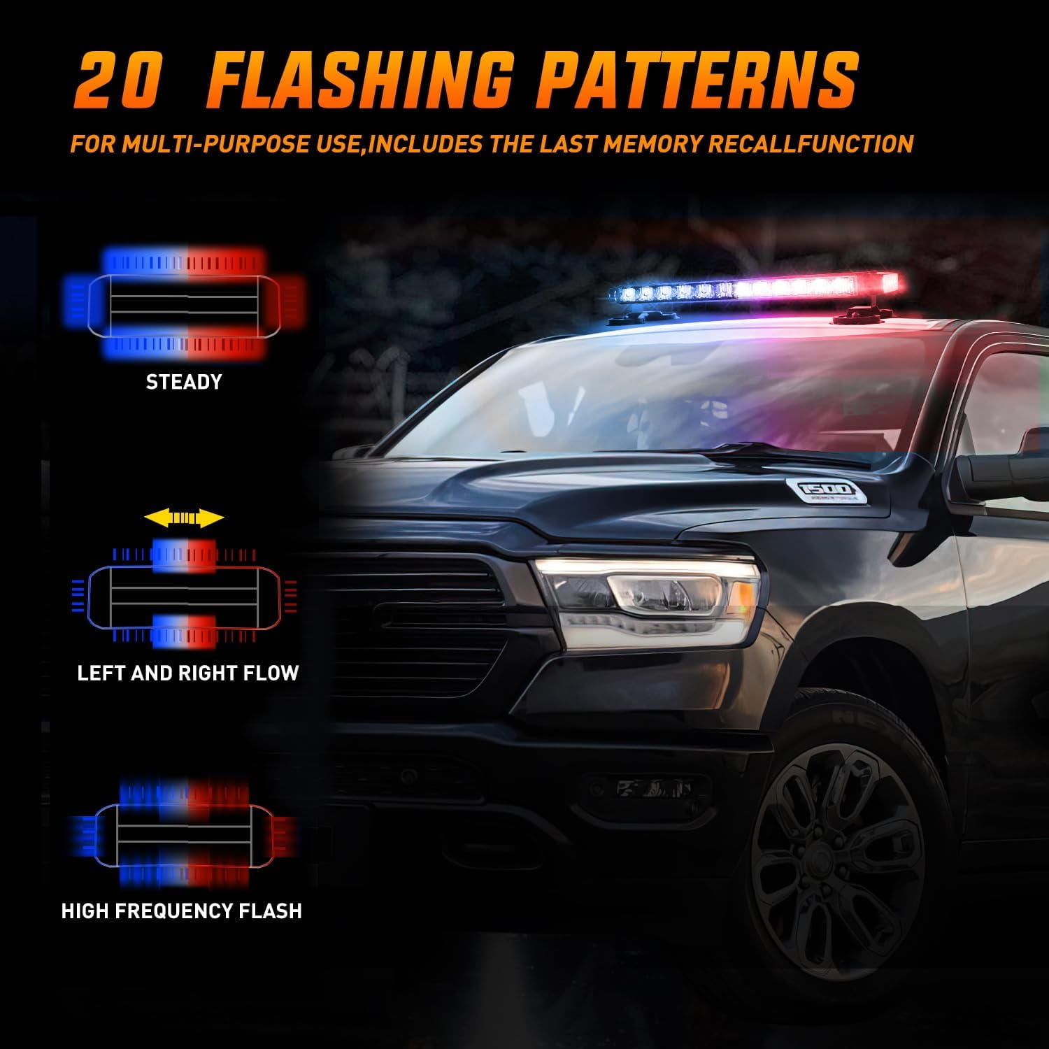 Nilight 14.5" 30LED Strobe Light Bar Double Side Rooftop Emergency Flashing Lights Red Blue Safety Warning Hazard Light Bars with Magnetic Base for Trucks Pickup