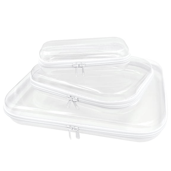 3 Pcs Clear Hard Shell Zipper Case, Transparent Waterproof Makeup Bags, Portable Travel Storage Organizer Pouch for Toys, Cosmetics, Stationery, Toiletries (3 Sizes)