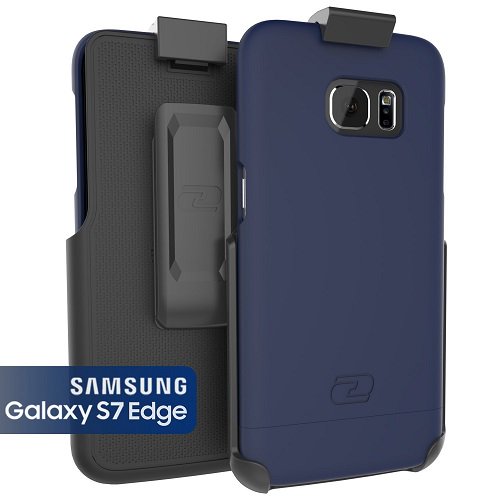 Galaxy S7 Edge Belt Clip Case, Encased (SlimShield Series) Hybrid Cover w/ Secure-fit Holster (Deep Blue) (2pc set)