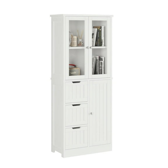 Barara King Bathroom Cabinet, Bathroom Storage Cabinet Organizer,3-Door 3-Drawer 4-Layer Bathroom Cabinet, White