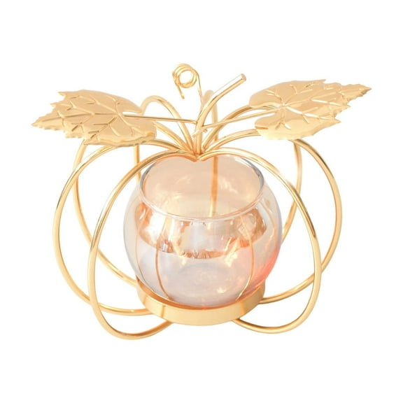 Halloween Pumpkin Candle Holder – Metal and Glass Candle Cup with Gold & Black Finish, Decorative Lantern for Tabletop, Windowsill, or Holiday Home Décor