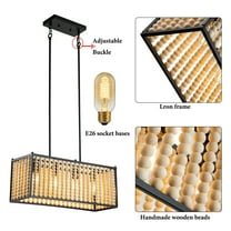 CNCEST Metal Wood Bead Chandelier Boho Style Hanging Kitchen Light Fixture Pendant Lamp