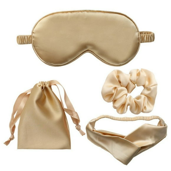 4PCS Fake Silk Sleep Mask Set Protective Eye Cover Hair Scrunchie Silk Headband