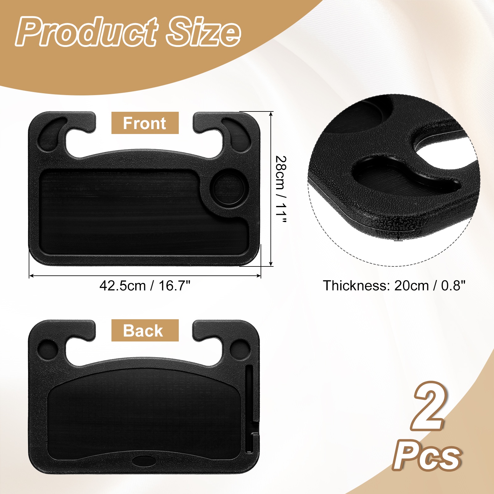 Uxcell 2 Pcs 2 in 1 Car Steering Wheel Tray Car Food Trays Auto Steering Wheel Under Table Desk for Eating Food Drink Laptop Writing Work, Black