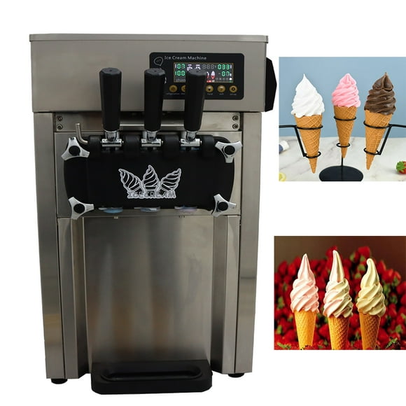 INTBUYING Commercial Three Flavors Soft Ice Cream Machine Ice Cream Maker with LED Display Stainless Steel