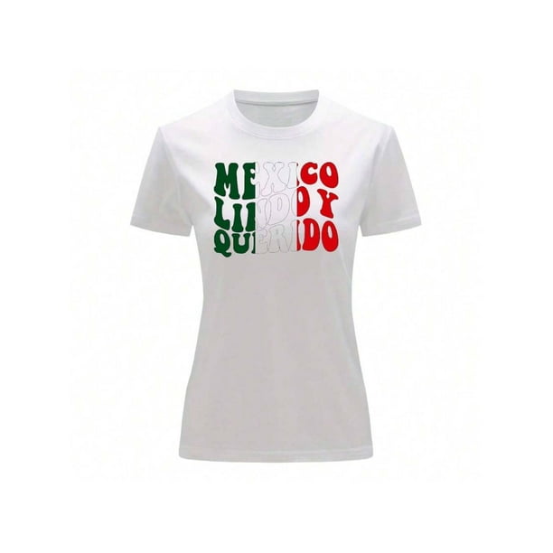 Playera Blusa con Impresion Mexico Lindo y Querido Septiembre Mes Patrio Fiestas Patrias Color Blanco Talla Mediana Marca Emil SaEs