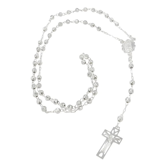 Rosario De Plata Ley 925 Con Bola Diamantada De 45 Cm