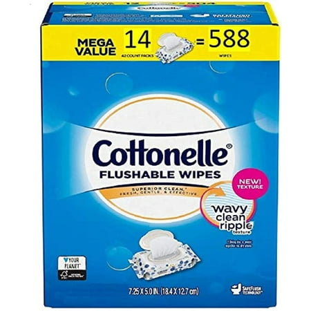 Cottonelle Flushable Wipes | Mega Value Pack Of 588 Ct. (14 X 42 Count Resealable Soft Packs) Freshcare Flushable Wipes For Adults | Unscented Wet Wipes Flushable