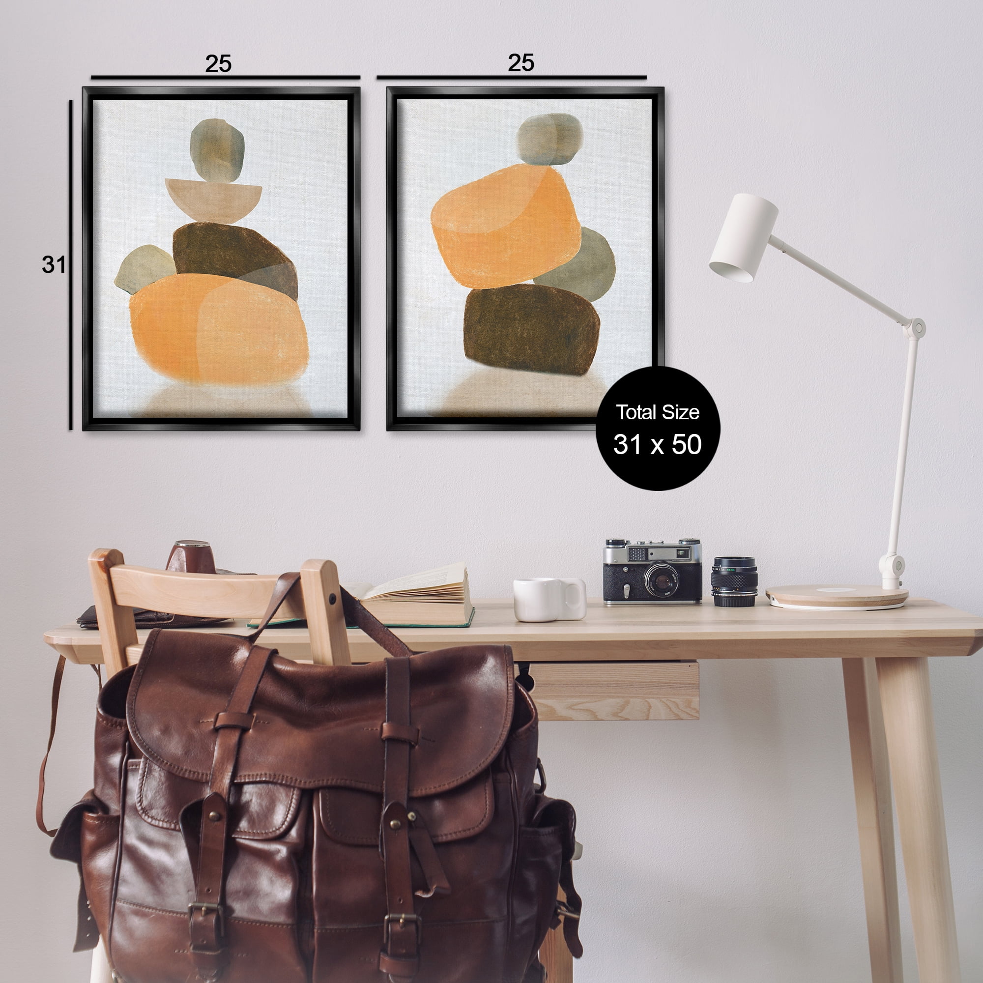 Stupell Industries Stacked Abstract Pebbles Abstract Painting Black Floater Framed Canvas Art Print Wall Art, 31 x 25, Set of 2
