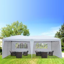 9.8' x 19.7' Outdoor Canopy Tent, Waterproof Camping Tent for Outside, Extra Large Gazebo Shelter with 4 Removable Sidewalls, Patio Foldable Tent for Backyard, Deck, Garden, White, D7363