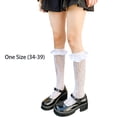 thumbnail image 5 of Yokua Japanese Women Lolita Full Lace Knee High Socks Sweet Girls Satin Ruffled Trim Patchwork Sheer Mesh Long Tube Stockings, 5 of 20