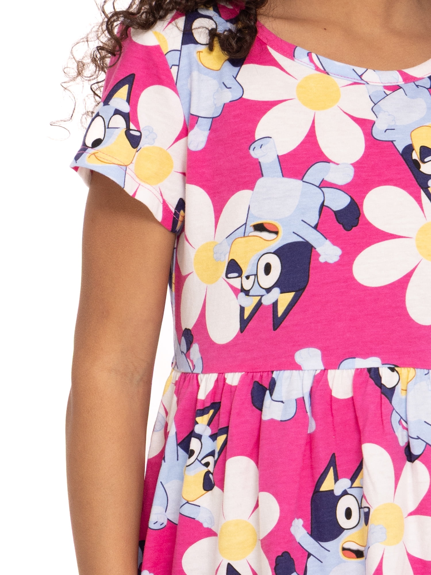 Bluey Girls Allover Print Dress with Short Sleeves, Sizes 4-12