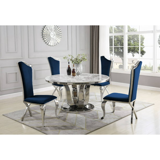 Quality Furniture 5pc Round Dining Set, Round Dining Table With High Back Chairs