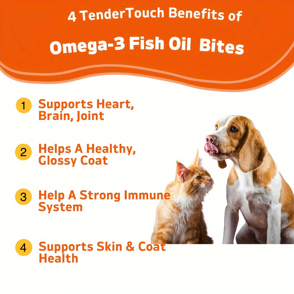 TenderTouch Omega 3 Fish Oil Supplement for Dogs & Cats, Omega 3 Fish Oil for Skin and Coat Health, Immunity, Joint, Brain & Heart, EPA + DHA
