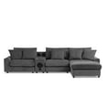 thumbnail image 5 of 114" L-Shaped Sectional Sofa, Corduroy Deep Seat Couch with Speakers, USB Charging, Cup Holders and Ottoman, Gray, 5 of 5