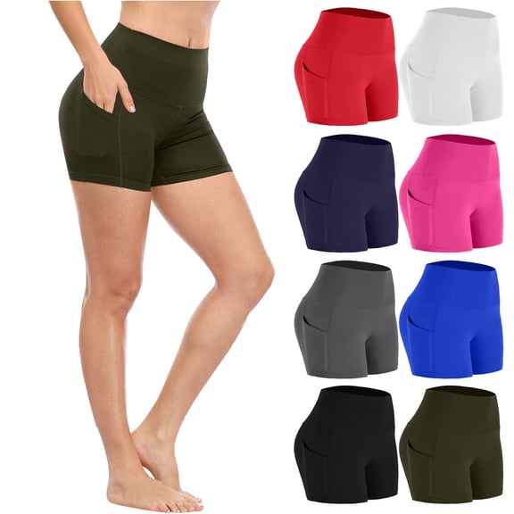 Ndbuld Biker Shorts Women, High Waisted Tummy Control Spandex Booty Shorts for Gym Yoga Running Workout Dance Army Green L