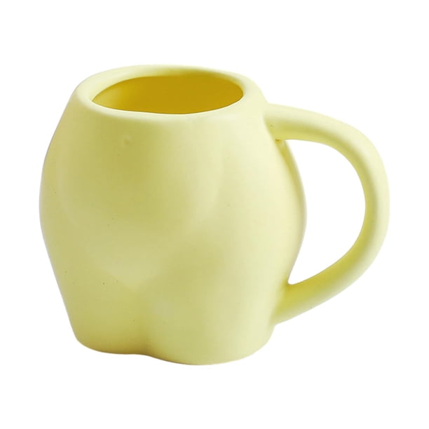 Tazas de café de cerámica 3D, divertidas tazas de chocolate caliente, artículos para beber, forma corporal novedosa para Amarillo