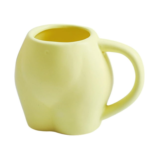 Tazas de café de cerámica 3D, divertidas tazas de chocolate caliente, artículos para beber, forma corporal novedosa para Amarillo