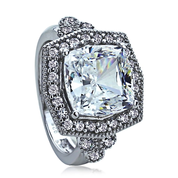 Men's Sterling Silver Hexagon CZ Vintage Style Halo Cocktail Ring ( Size 5 to 9 )