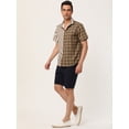 thumbnail image 4 of INSPIRE CHIC Camisa de cuadros a rayas estampada con botones y manga corta en color en contraste para hombre Cafe Blanco L, 4 of 6