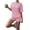 Pink, variant on Women's Striped 2 Piece Outfits Casual Short Sleeve Shirt Tops Knit Shorts Sets Workout Tracksuits Khaki XL