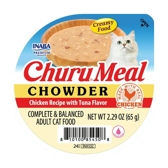 INABA Churu Meal Chowder Adult Wet Cat Food, Chicken Recipe with Tuna Flavor, 2.29 oz cup