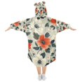 thumbnail image 2 of FORMRS Wearable Blanket Hoodie with Sleeves for Kids Cozy Flannel Sweatshirt, Large Red Floral Pattern, 2 of 7