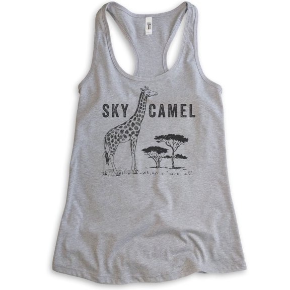 Sky Camel Tank Top, Ladies Racerback Tank Top, Funny Giraffe Tank, Safari Tank, Heather Gray, XX-Large