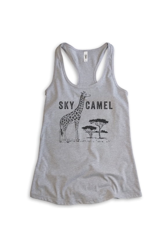 Sky Camel Tank Top, Ladies Racerback Tank Top, Funny Giraffe Tank, Safari Tank, Heather Gray, Large