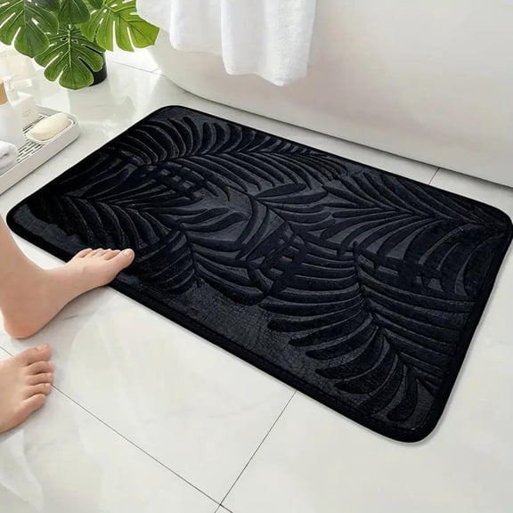 Soft Black Memory Foam Bathroom Rugs Water Absorption 31.49" x 19.68" Leaves Pattern Bath Mats Non-Slip Backing Rug