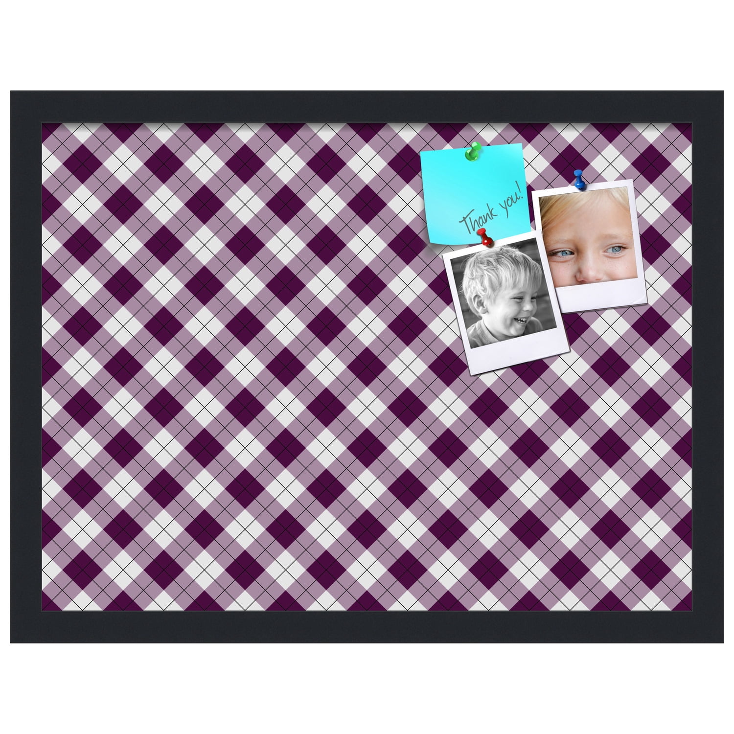 PinPix ArtToFrames 18x13 Custom Cork Bulletin Board Argyle Dark Purple   Poster Board Has a Fabric Style Canvas Finish, Framed in Satin Black (PinPix-632)