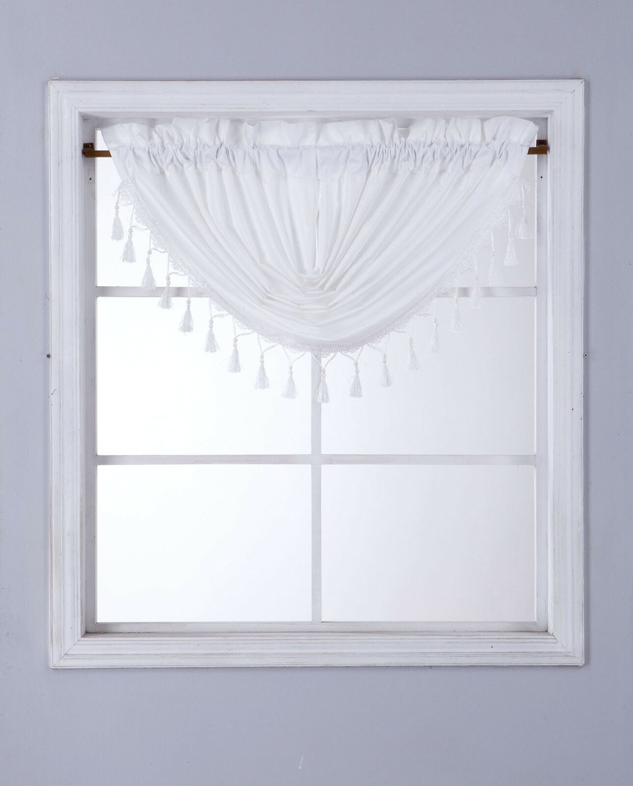 1Pc Waterfall Silk Linen Rod Pocket Window Valance with Decorative Trim 55"X37" 